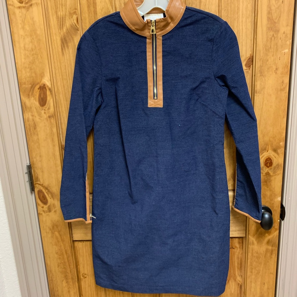 Denim dress with leather detailing